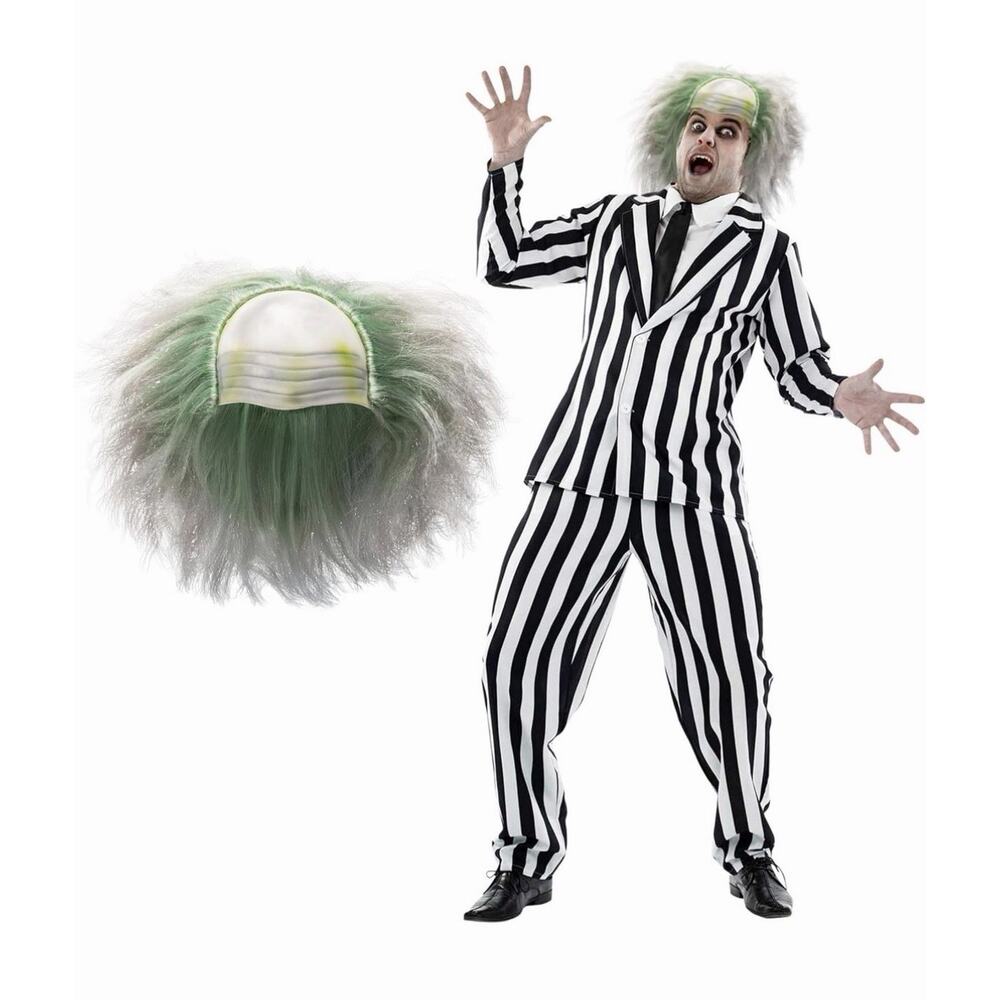 Fun Shack Black and White Striped Suit Mens Costume With Wig XL